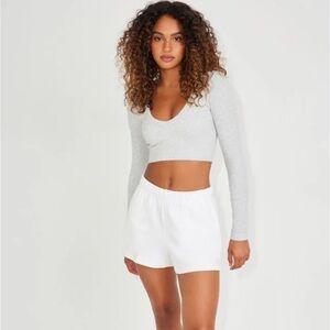 Garage Heather Gray V-Neck Ribbed Crop Top women's size L NWT